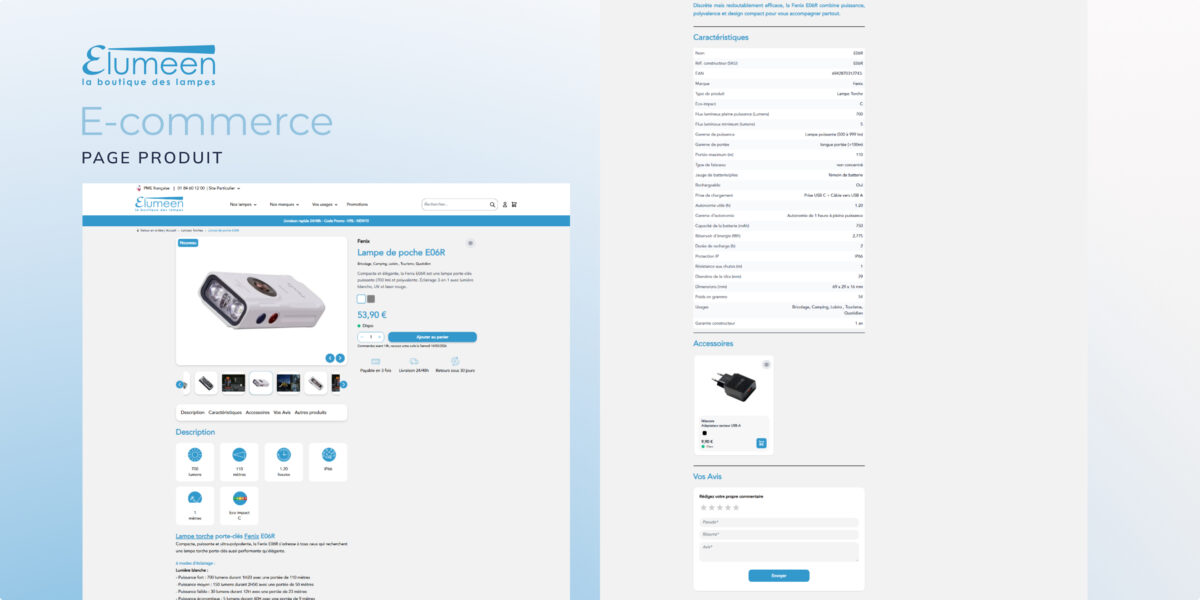 Elumeen e-commerce réalisation page produit Magento 2 Hyvä 