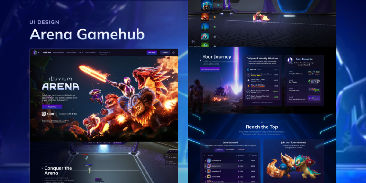 Page jeu Overworld Illuvium – UI design par Pixellescence