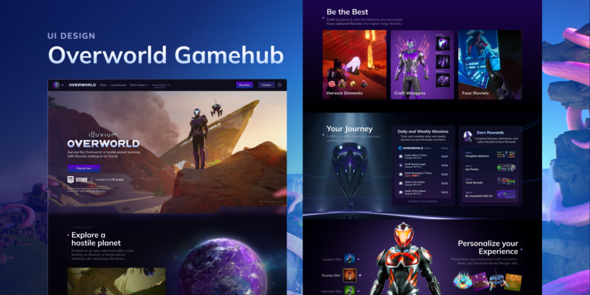 Page jeu Arena Illuvium – UI design par Pixellescence