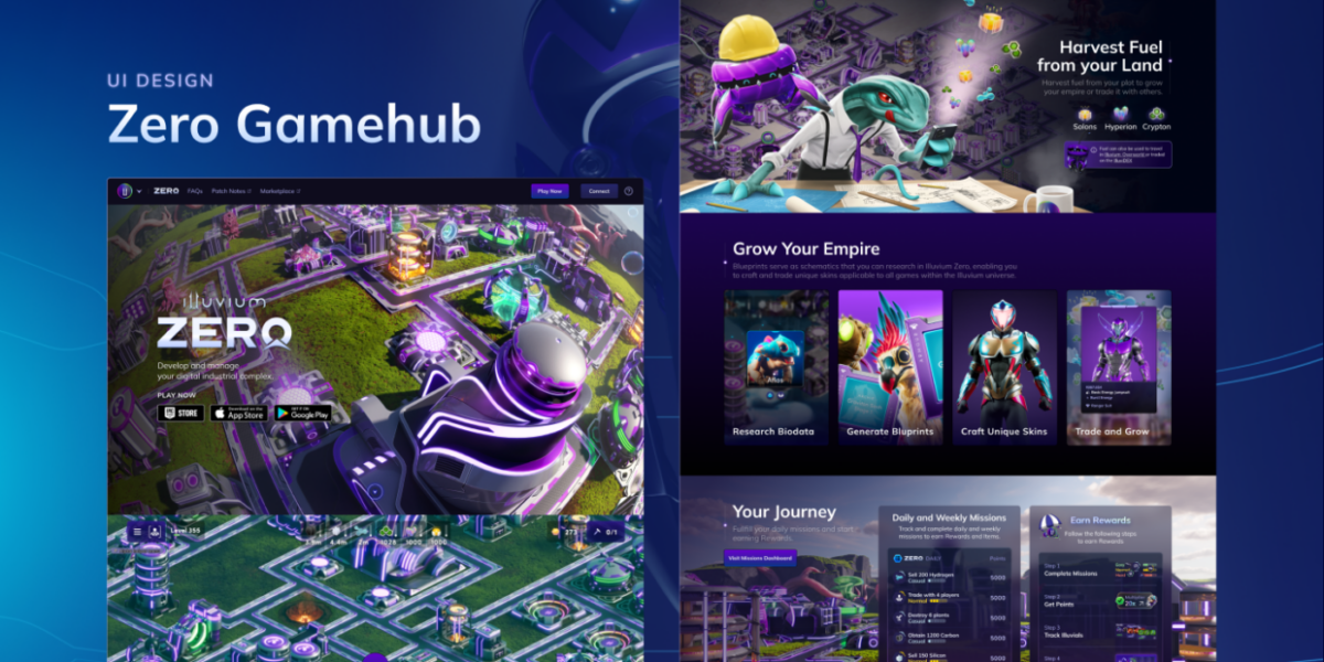 Page jeu Zero Illuvium – UI design par Pixellescence