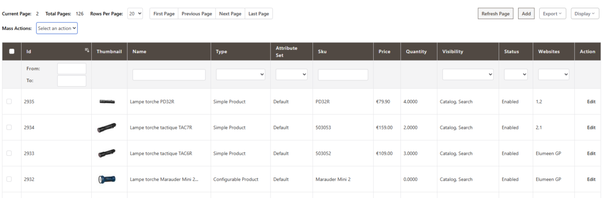 Grille produits Hyvä Admin Magento 2 – interface sans UI Components par Pixellescence